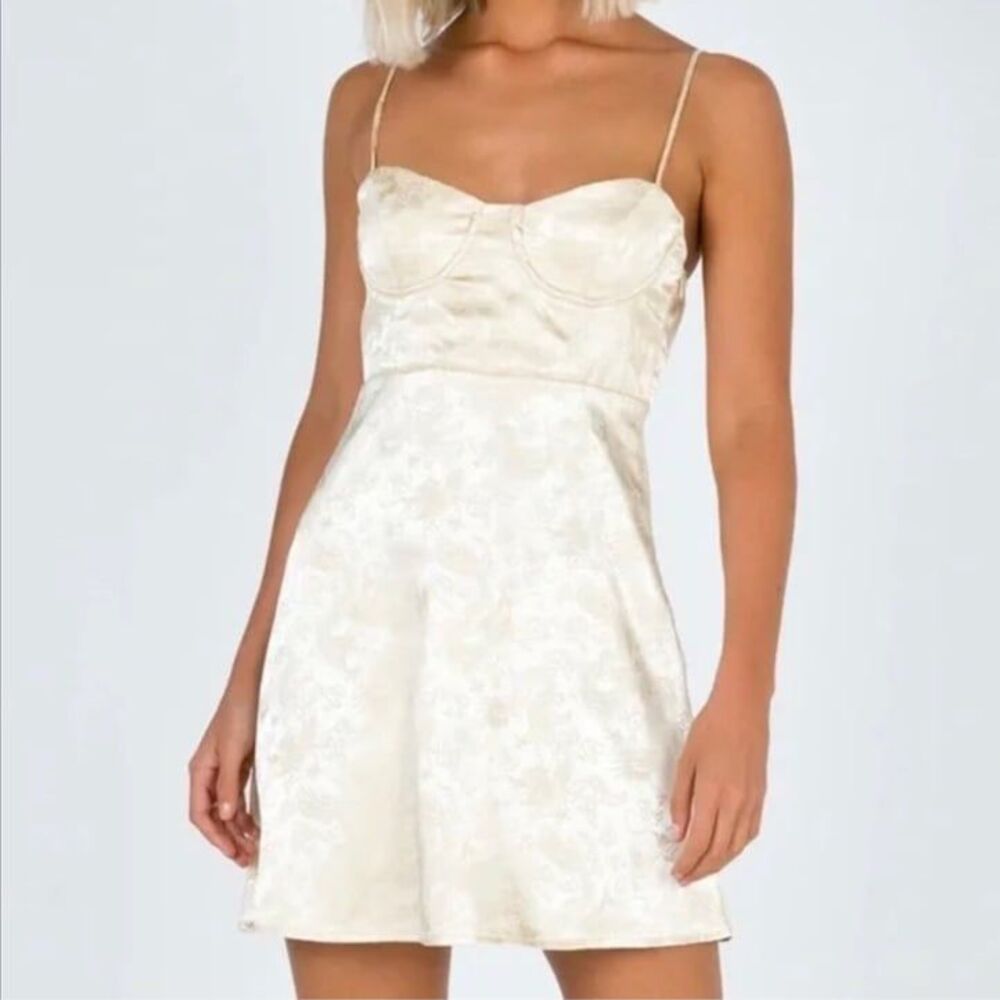 Princess Polly Champagne Pop Jacquard Satin Bustier Mini Dress US 2